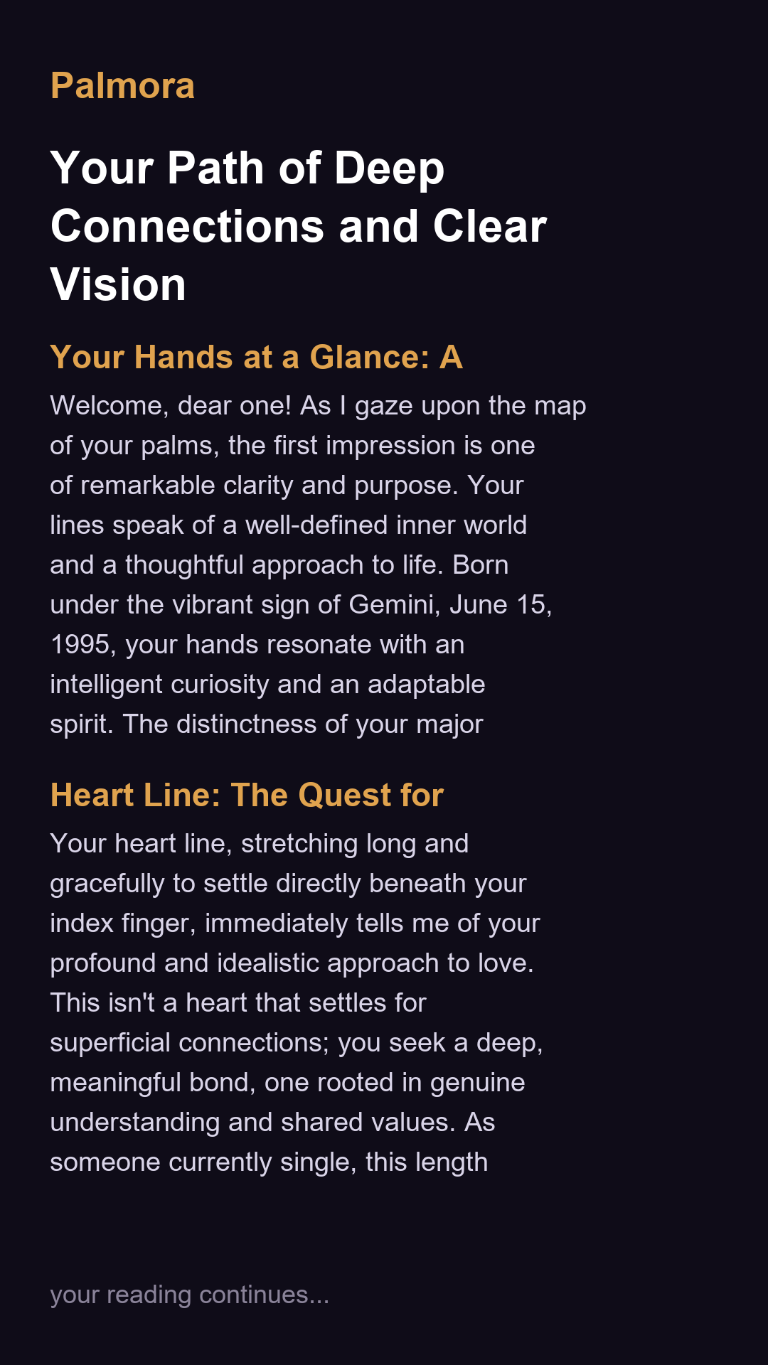 A real palm reading from Palmora
